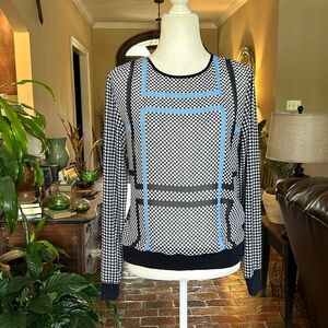 Michael Kors Black, White and Light Blue Long Sleeved Top szS